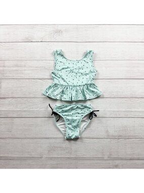 Wildling Girls Mint Bikini Peplum Top Black Polka Dot Print 5